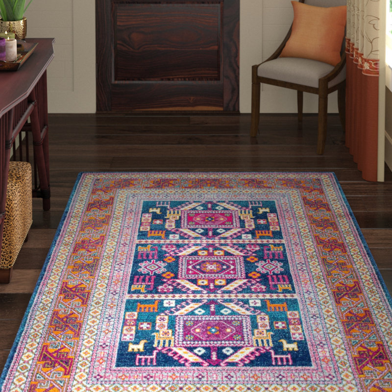 World Menagerie Delilah Navy/Brown Area Rug & Reviews Wayfair